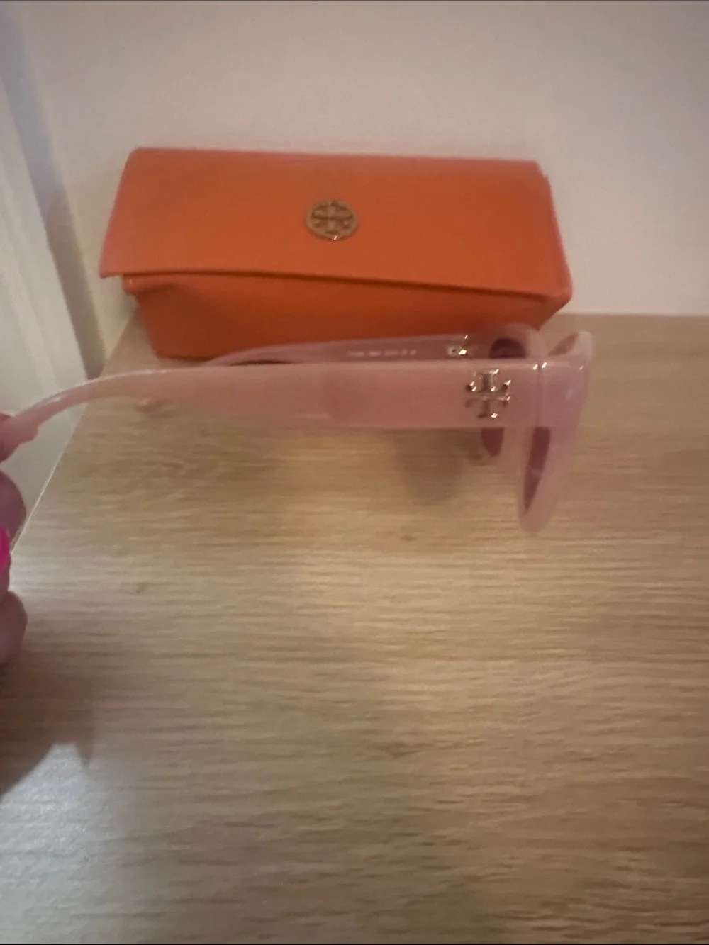 Tory Burch Blush Pink Cat-Eye Sunglasses with Orange Logo Case